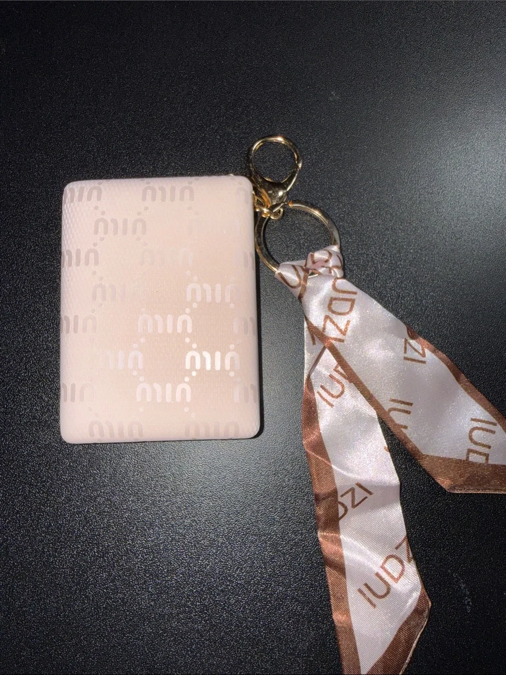 Pink Logo Print mirror Keychain with Ribbon Scarf